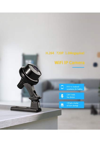Mini Kamera Monte Aparatlı Wifi İp Kamera Mikro Kamera Küçük Kamera 720p HD
