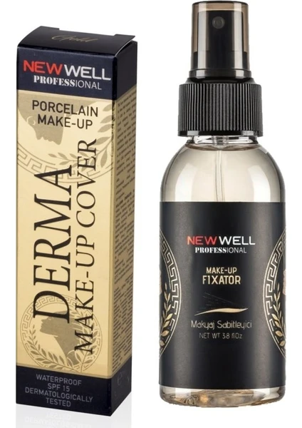 New Well Derma Yoğun Kapatıcı Fondöten 01 Gold + Makyaj Sabitleyici Fixator 100 ml