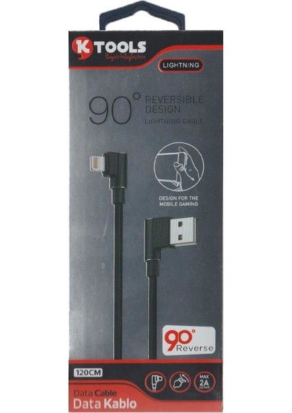 90 Derece 2A 1M iPhone Uyumlu Lightning Data Kablosu Hızlı Şarj