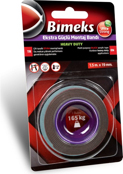 Çift Taraflı Siyah Montaj Bandı 1.5 m X 19 mm 165 Kg