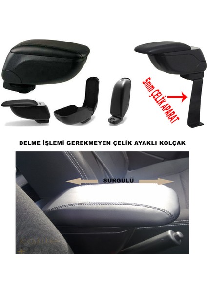 KalitePLUS Fiat Grande Punto 2008 Model Kol Dayama Siyah Kolçak Delme Yok