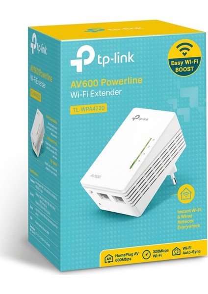 TL-WPA4220 AV600 300 Mbps Kablosuz Tak Kullan 2 LAN Portlu 300 Metre Mesafeli Menzil Genişletici EK Powerline Adaptör