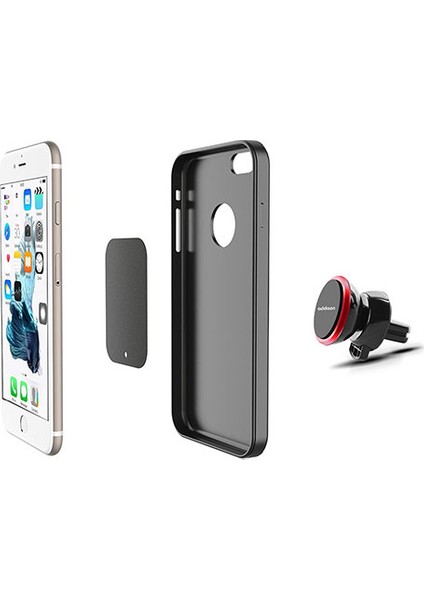 ADS-118 Siyah/Kırmızı Mıknatıs 360 Derece Mini Araç Telefon Tutucu