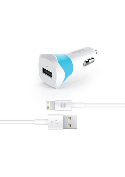 Swapp IP-SW18 5V 1A Lightning Beyaz/Mavi Araç Şarj Cihazı