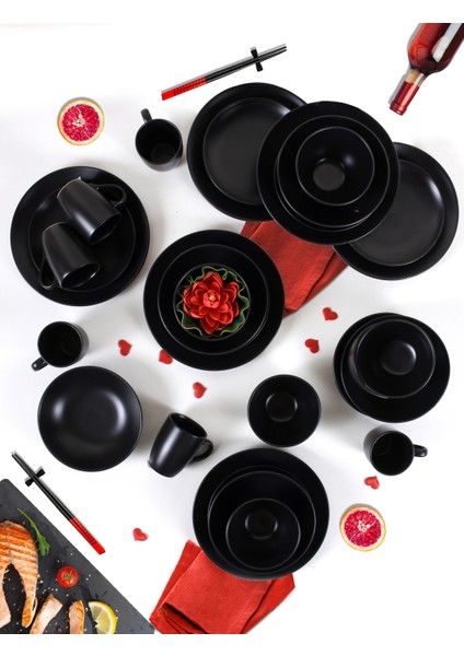 6 Kişilik 30 Parça Rodos Mat Siyah Yemek Takımı