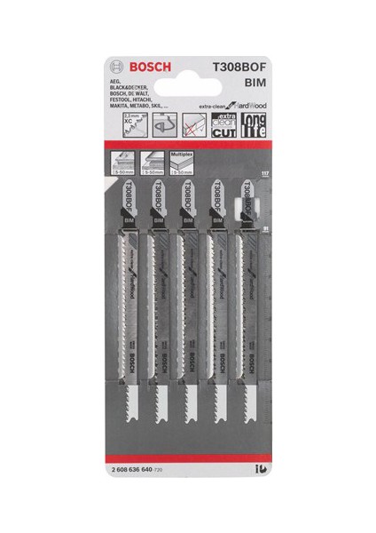 - Extra Temiz Kesim Serisi Sert Ahşap İçin T 308 Bof Dekupaj Testeresi Bıçağı - 5'Li Paket