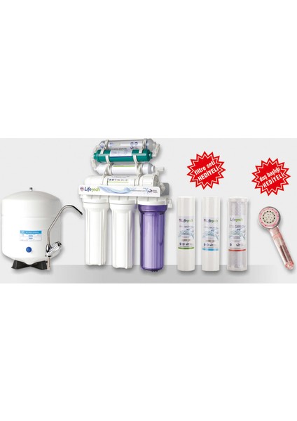 Lifetech Su Arıtma Cihazı 7 Aşamalı Alkali - Detox Arıtma Cihazı + LifeTech 3 Aşama Filtre Seti + Arıtmalı Duş Başlığı