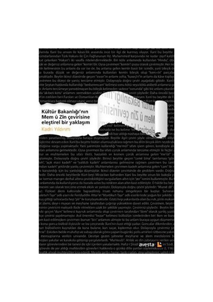Kültür Bakanlığı'nın Mem U Zin Çevirisine Eleştirel Bir Yaklaşım - Kadri Yıldırım