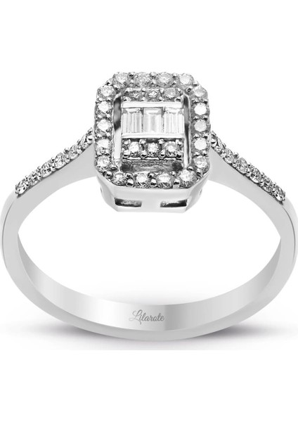 0.35 Ct. Modern Tasarım Baget Kare Tektaş Yüzük
