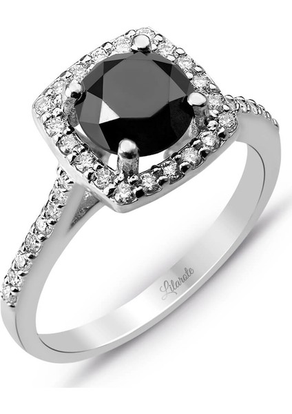 1.60 Ct. Siyah Pırlantalı Tektaş Yüzük