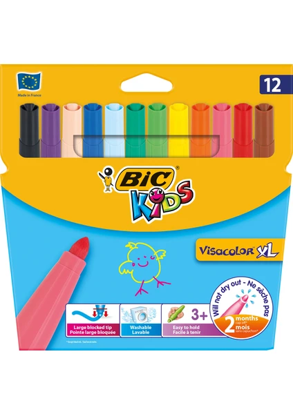 BIC Kids Visa Color XL Yıkanabilir Keçeli Boya Kalemi 12 Renk