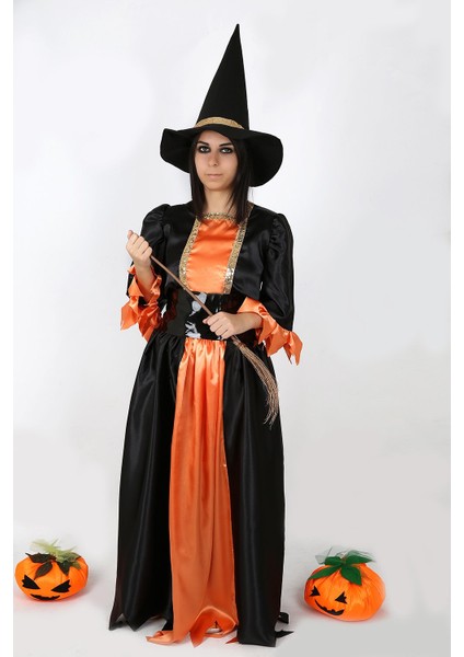 Turuncu Siyah Cadı Kostümü