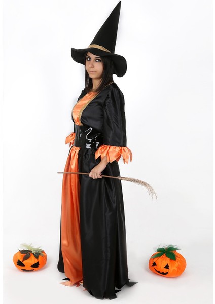 Turuncu Siyah Cadı Kostümü fiyatları
