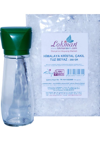 Tuz Karabiber Değirmeni Yeşil + Himalaya Çakıl Tuz Beyaz 250 gr