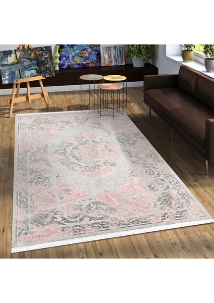 Nehir DG 9725 Gri/Pembe 155 x 230 cm Saçaklı Modern Halı