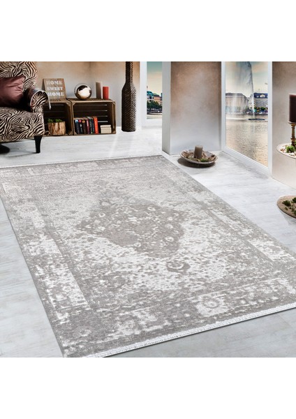 Nehir DG 9452 Gri 155 x 230 cm Saçaklı Modern Halı