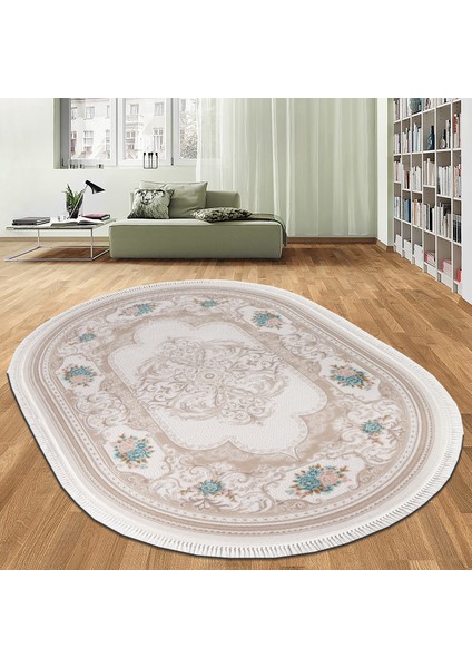 Ruby HA 9680 Beyaz/Krem 153 x 230 cm Oval Saçaklı Modern Halı