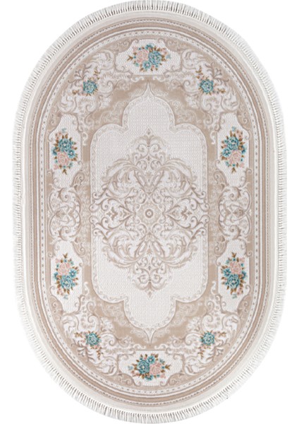 Ruby HA 9680 Beyaz/Krem 153 x 230 cm Oval Saçaklı Modern Halı