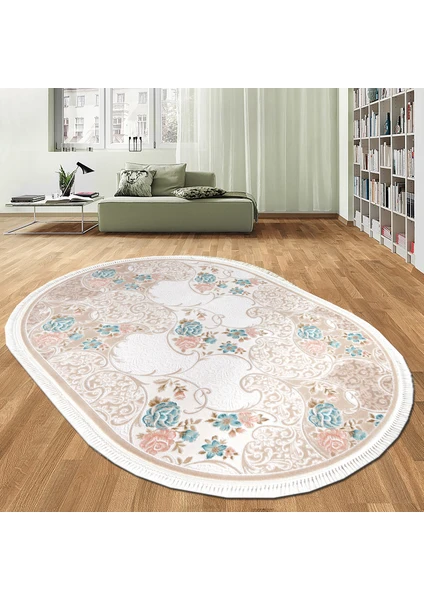 Ruby HA 9677 Krem/Pembe 114 x 190 cm Oval Saçaklı Modern Halı