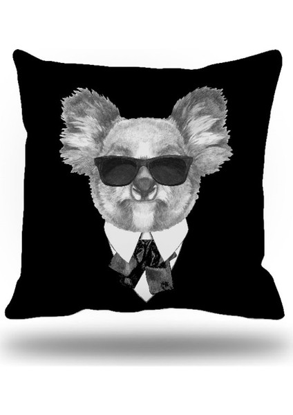 Gözlüklü Kurt Dekoratif Kırlent Kılıfı