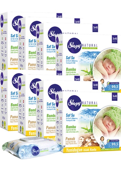 Yenidoğan Islak Havlu Pamuklu Bambu Kapaklı 8x(3x40) (960 Yaprak)