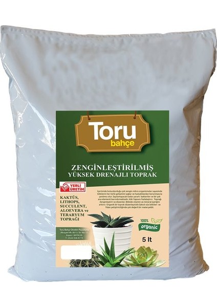 Toru Bahçe Zenginleştirilmiş Yüksek Drenajlı 5 lt Saksı Toprak Lıthops, Succulent, Aloevera Ve Teraryum Toprağı