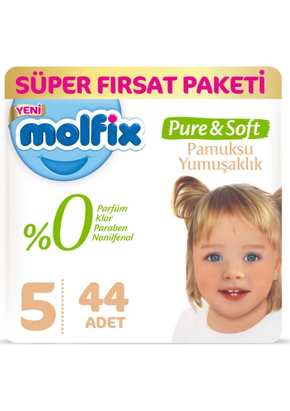 Pure&Soft Bebek Bezi Junior 5 Beden 44 Adet