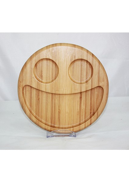 623 Bambo 3 Gözlü Dönerli Orta Yuvarlak Gülen Yüz Çerezlik-Kahvaltılık Tepsi