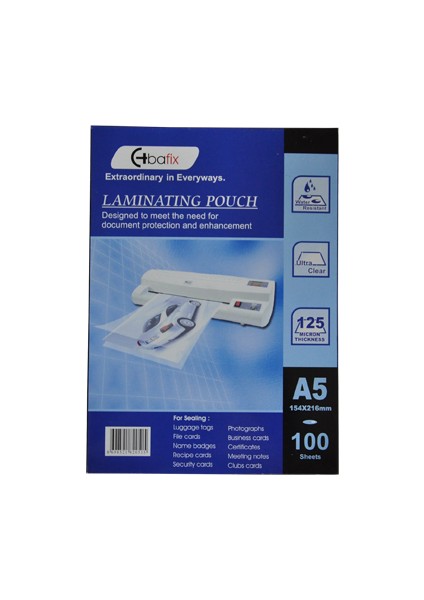 154-216 Laminasyon Filmi A5 125 Micron 100 LÜ (1 paket 100 adet)