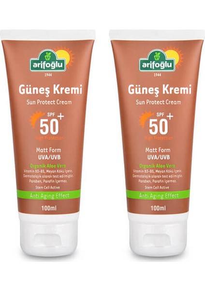 Güneş Kremi 50+ Organik Aloe Veralı Anti Aging 2' li