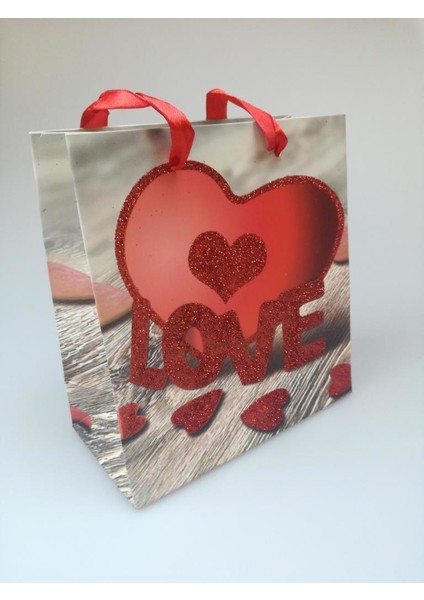 Karton Çanta Love Simli 14Cm x 15Cm
