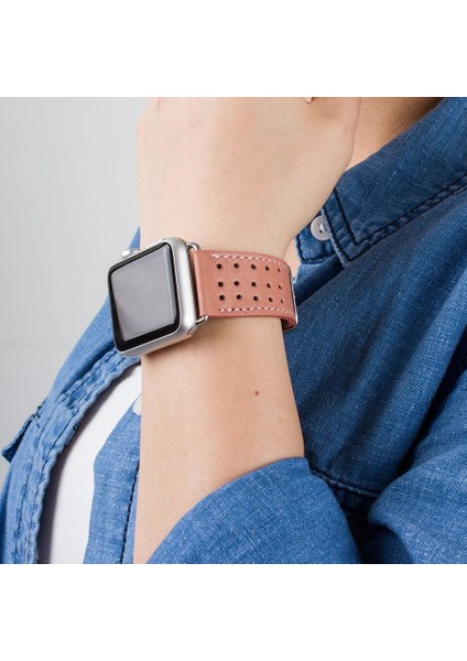 Apple Watch Uyumlu Deri Kordon 42/44mm-Pembe(87011)