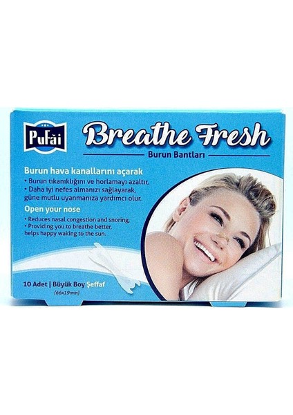 Breathe Fresh Burun Bandı Şeffaf Büyük Boy 66Mm 19Mm 10 Adet 1 Kutu