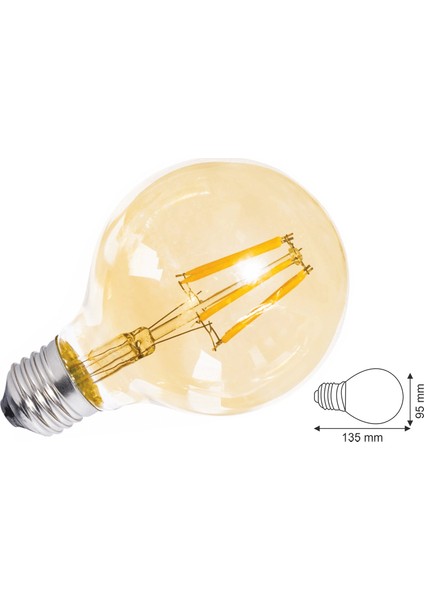 G95 Flamanlı Rustik 6W Led Ampul 5'li Dekoratif Vintage Aydınlatma Amber Rengi