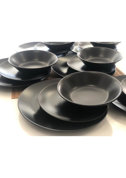 Takım Yemek 18 Parça 6 Kişilik Mat Siyah