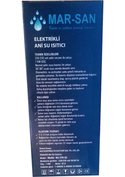 Elektrikli Ani Su Isıtıcı 7 kw modelleri
