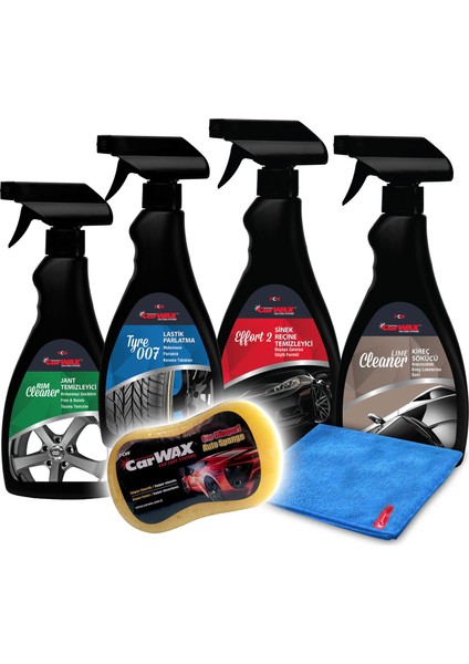 4'lü Set Jant Lastik Reçine Kireç Mikrofiber Bez & Uygulama Süngeri