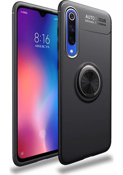 Xiaomi Mi 9 SE Kılıf Autofocus Shockprof Ravel Yüzüklü Standlı Slikon Kapak Siyah