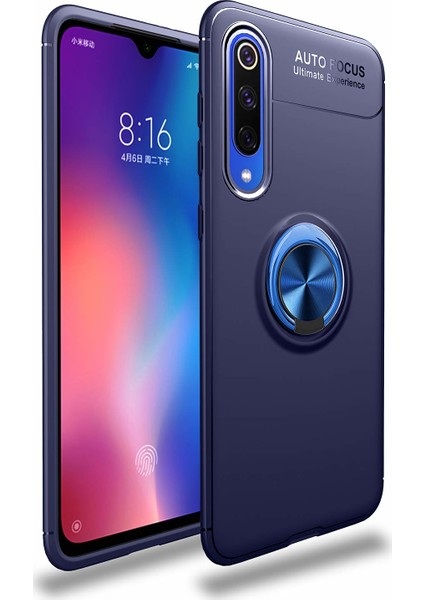 Xiaomi Mi 9 SE Kılıf Autofocus Shockprof Ravel Yüzüklü Standlı Slikon Kapak Lacivert