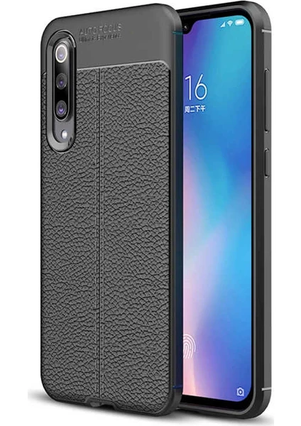 Case 4U Xiaomi Mi 9 Kılıf Rugan Armor Deri Görünümlü Yüksek Kalite Silikon Niss Siyah