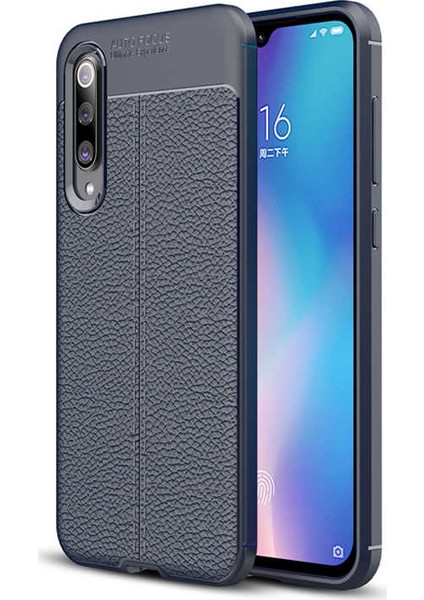 Case 4U Xiaomi Mi 9 Kılıf Rugan Armor Deri Görünümlü Yüksek Kalite Silikon Niss Lacivert