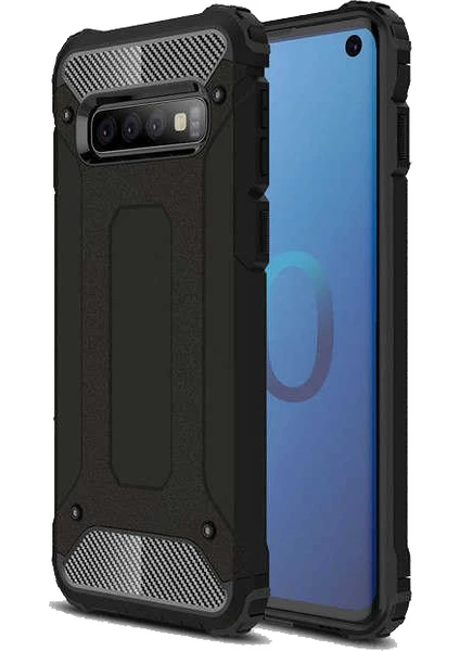 Case 4U Galaxy S10 Plus Kılıf Military Armor Çift Katmanlı Crash Silikon Kılıf Siyah