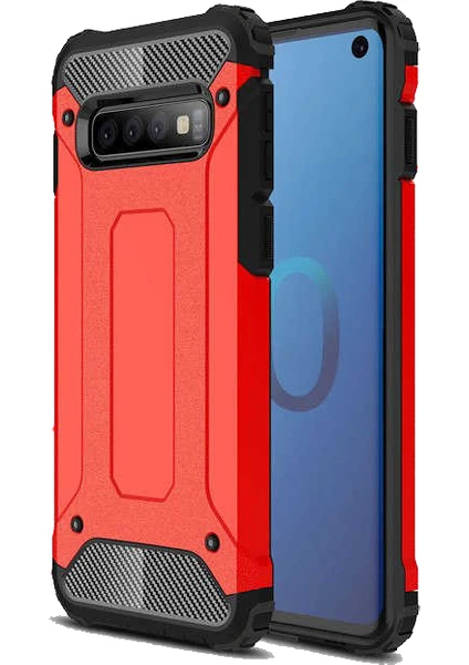 Case 4U Galaxy S10 Plus Kılıf Military Armor Çift Katmanlı Crash Silikon Kılıf Kırmızı