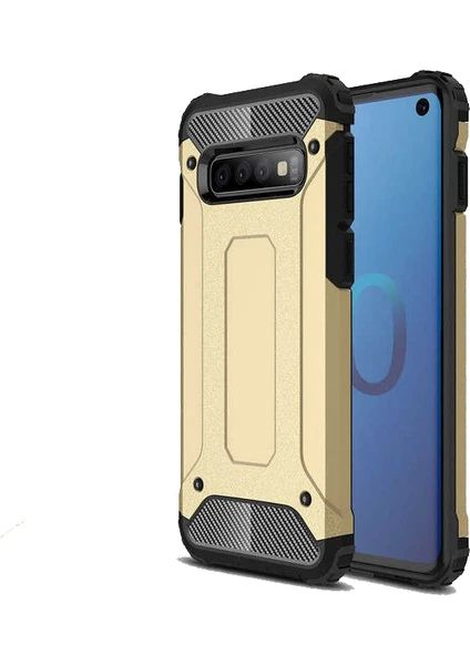 Case 4U Galaxy S10 Plus Kılıf Military Armor Çift Katmanlı Crash Silikon Kılıf Altın