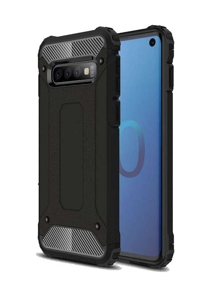 Case 4U Galaxy S10 Kılıf Military Armor Çift Katmanlı Crash Silikon Kılıf Siyah