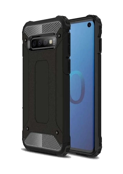 Case 4U Galaxy S10 Kılıf Military Armor Çift Katmanlı Crash Silikon Kılıf Siyah