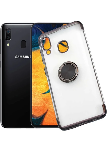 Case 4U Samsung Galaxy A30 Kılıf Yüzüklü Standlı Manyetik Silikon Gess Arka Kapak Siyah