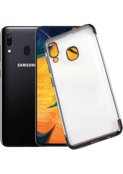 Case 4U Samsung Galaxy A30 Kılıf 4 Köşeli Renkli Lazer Silikon Arka Kapak - Glitter Siyah