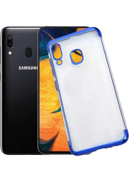 Case 4U Samsung Galaxy A30 Kılıf 4 Köşeli Renkli Lazer Silikon Arka Kapak - Glitter Mavi