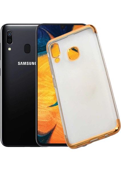 Case 4U Samsung Galaxy A30 Kılıf 4 Köşeli Renkli Lazer Silikon Arka Kapak - Glitter Altın